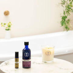 Recyclable glass bottle from Neal's Yard Remedies supports sustainable routines