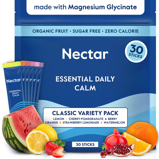 Nectar Calm magnesium drink mix box promotes calm and relaxation.