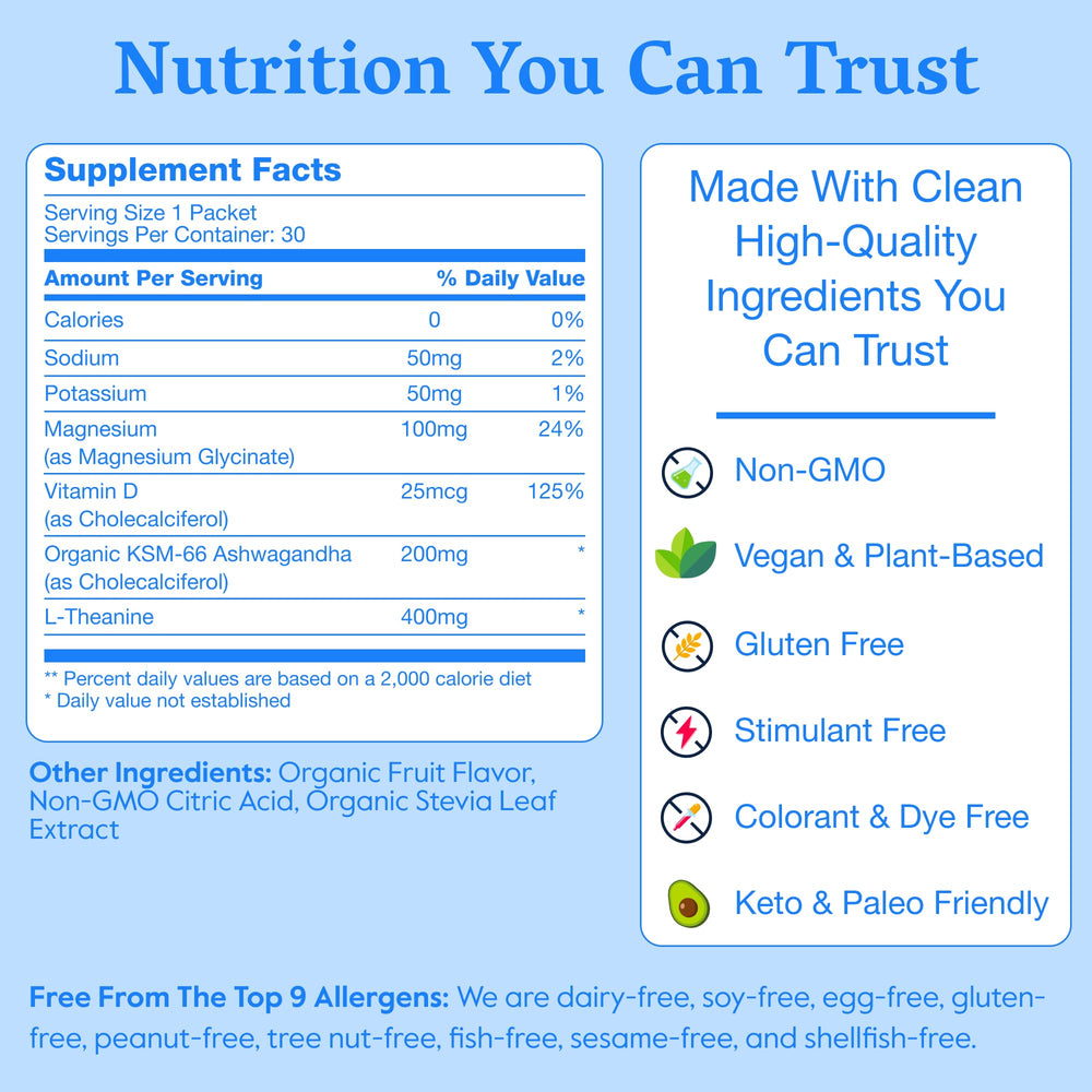 Nectar Calm non-GMO label highlights clean, premium magnesium drink mix.