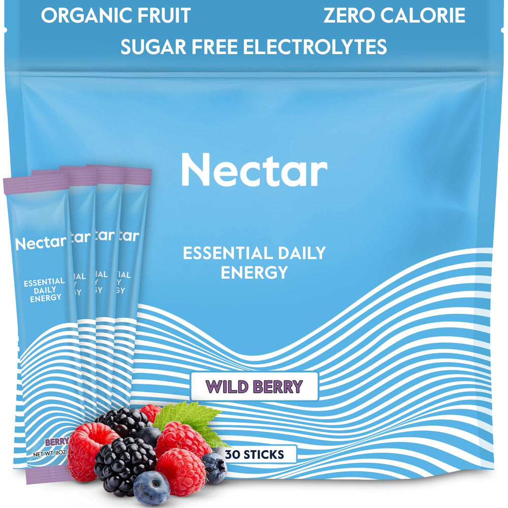 Nectar Energy Booster berry powder packet ready to mix for a refreshing energy boost