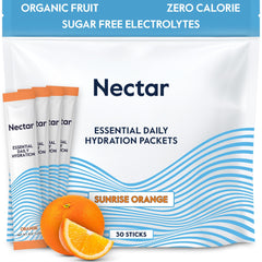 Nectar Hydration Packets orange pack front showcases zero-calorie electrolytes for daily hydration.