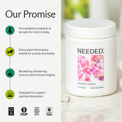 Needed Prenatal Choline bottle on white background ready for daily pregnancy use.