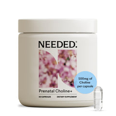 Needed Prenatal Choline bottle pour supports easy daily dosing for baby brain development.