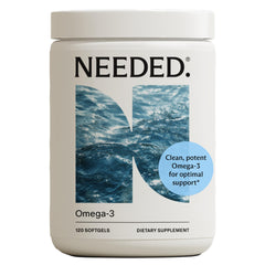 Needed Prenatal Omega-3 bottle front shows high potency DHA and EPA for daily wellness.