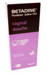 Nefertari Betadine vaginal douche dispensing nozzle for precise application.