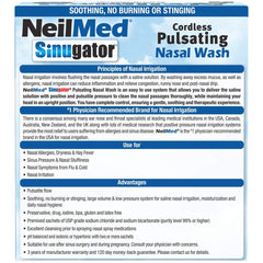 Cordless Sinugator design with batteries included for on-the-go nasal care.