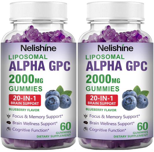 Nelishine liposomal Alpha GPC 2-pack bottle for focus and clarity