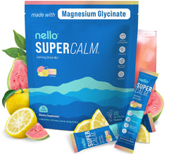Nello Supercalm canister label highlighting a sugar-free, on-the-go calm.