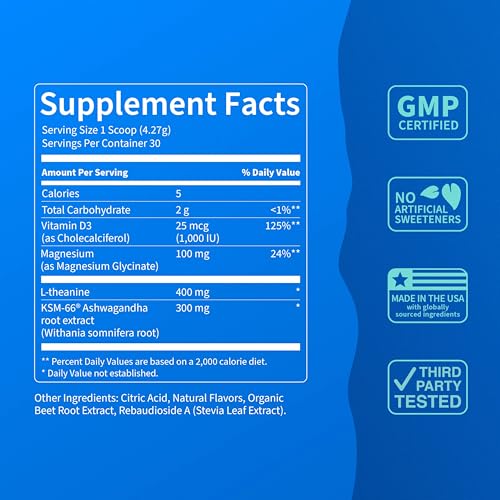 Nello Supercalm ingredient panel highlighting L-Theanine and Ashwagandha benefits