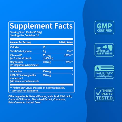 Nello Supercalm ingredients panel featuring L-theanine and ashwagandha