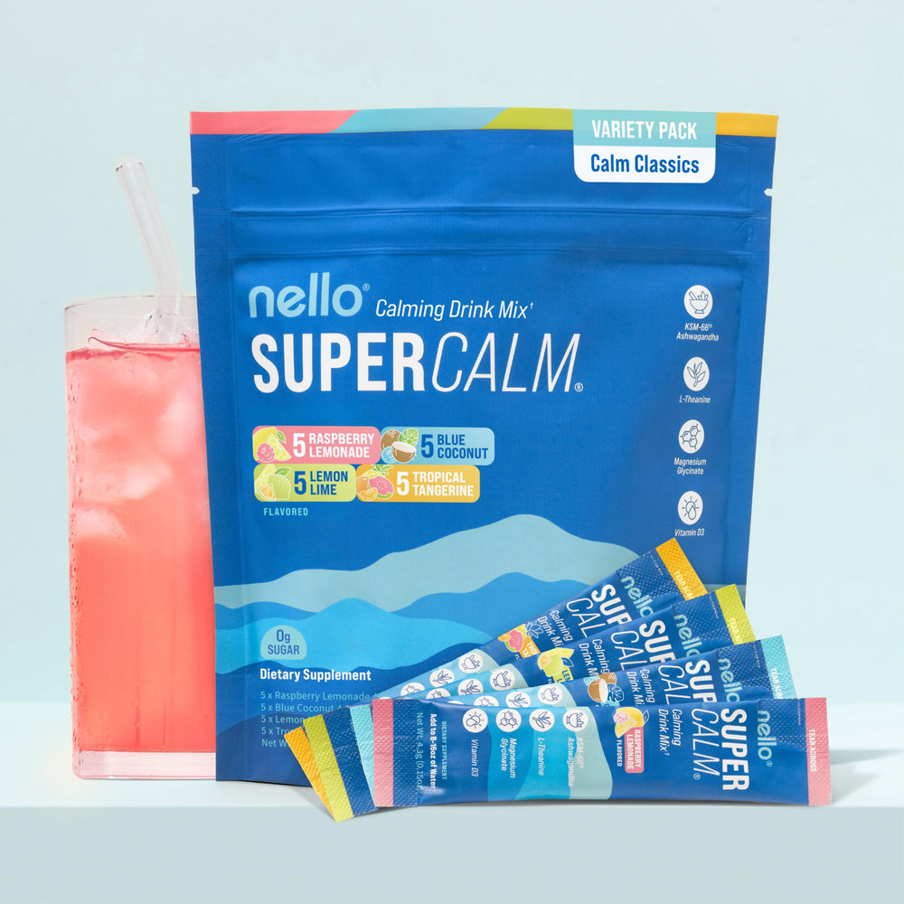Nello SuperCalm no sugar, non-GMO label signals a clean ingredient profile.