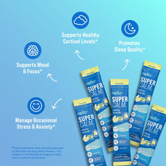 Nello SuperCalm packet dissolving in water for a refreshing calm moment.