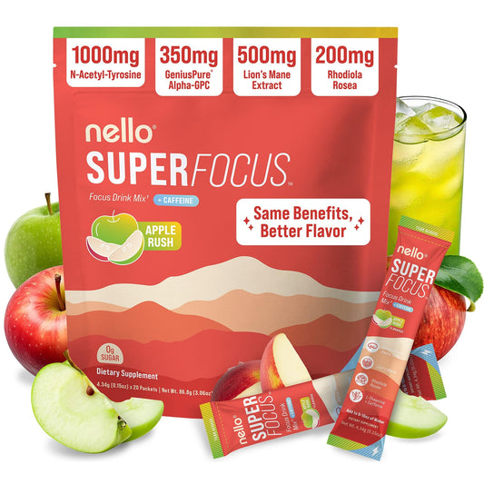 Nello Superfocus bottle pour showing a clean, focused energy moment during work.