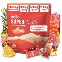 Nello Superfocus bottle pouring for a quick energy boost during a busy day.
