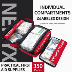 NENYX first aid kit showing labeled sections for easy item identification.