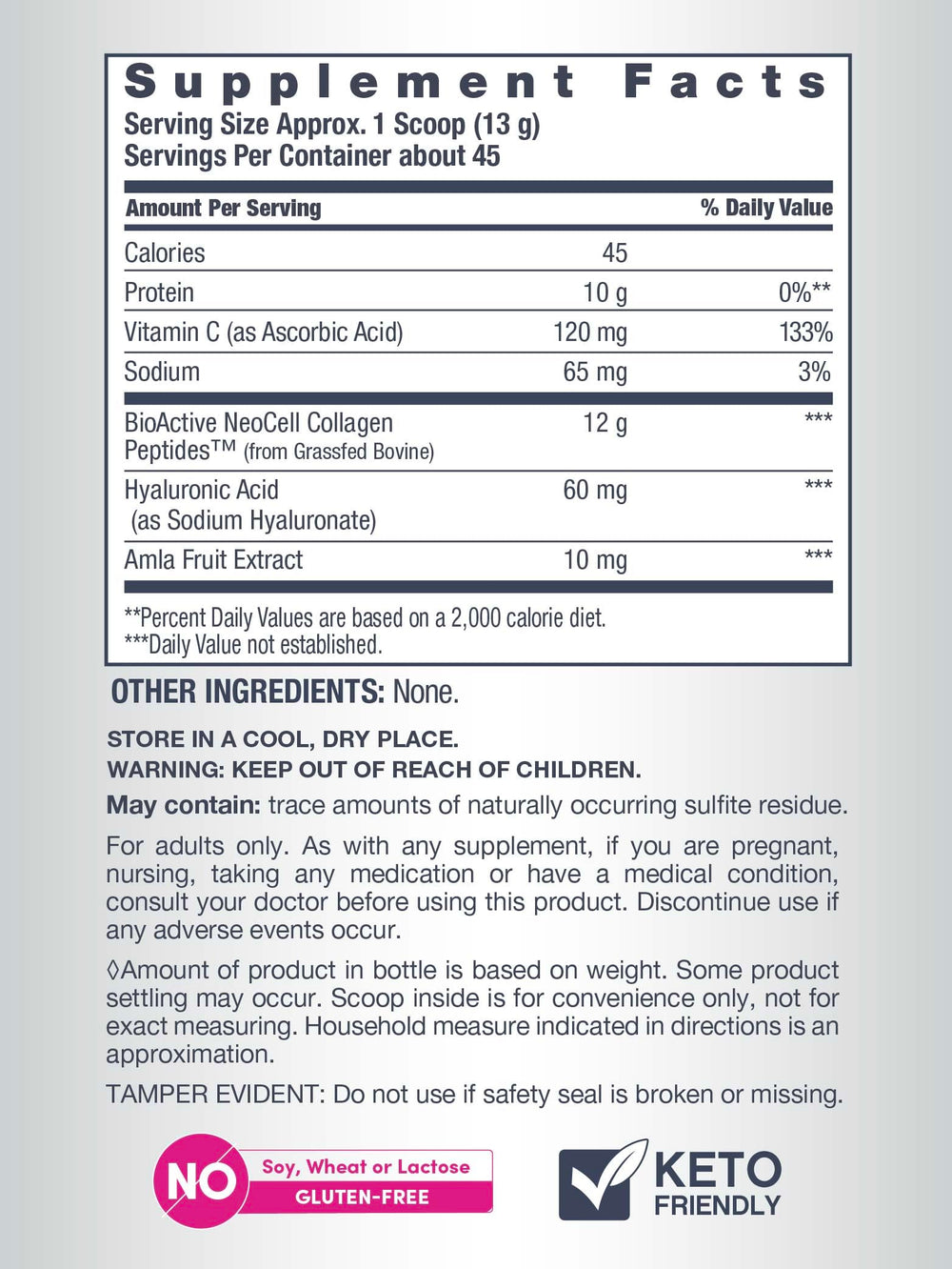 Keto-friendly NeoCell collagen powder fits into low-carb smoothies and dishes.