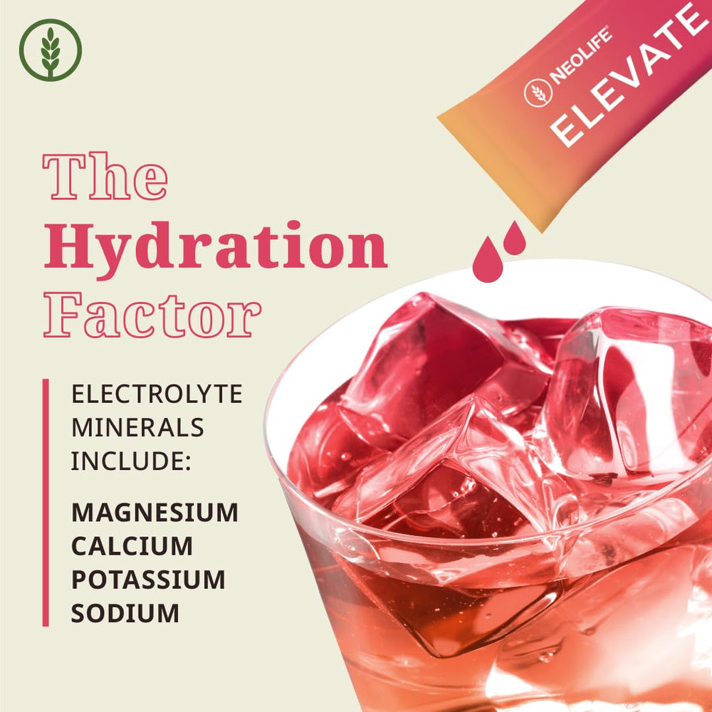 NeoLife Elevate Drink Mix glass pour demonstrates easy hydration in moments