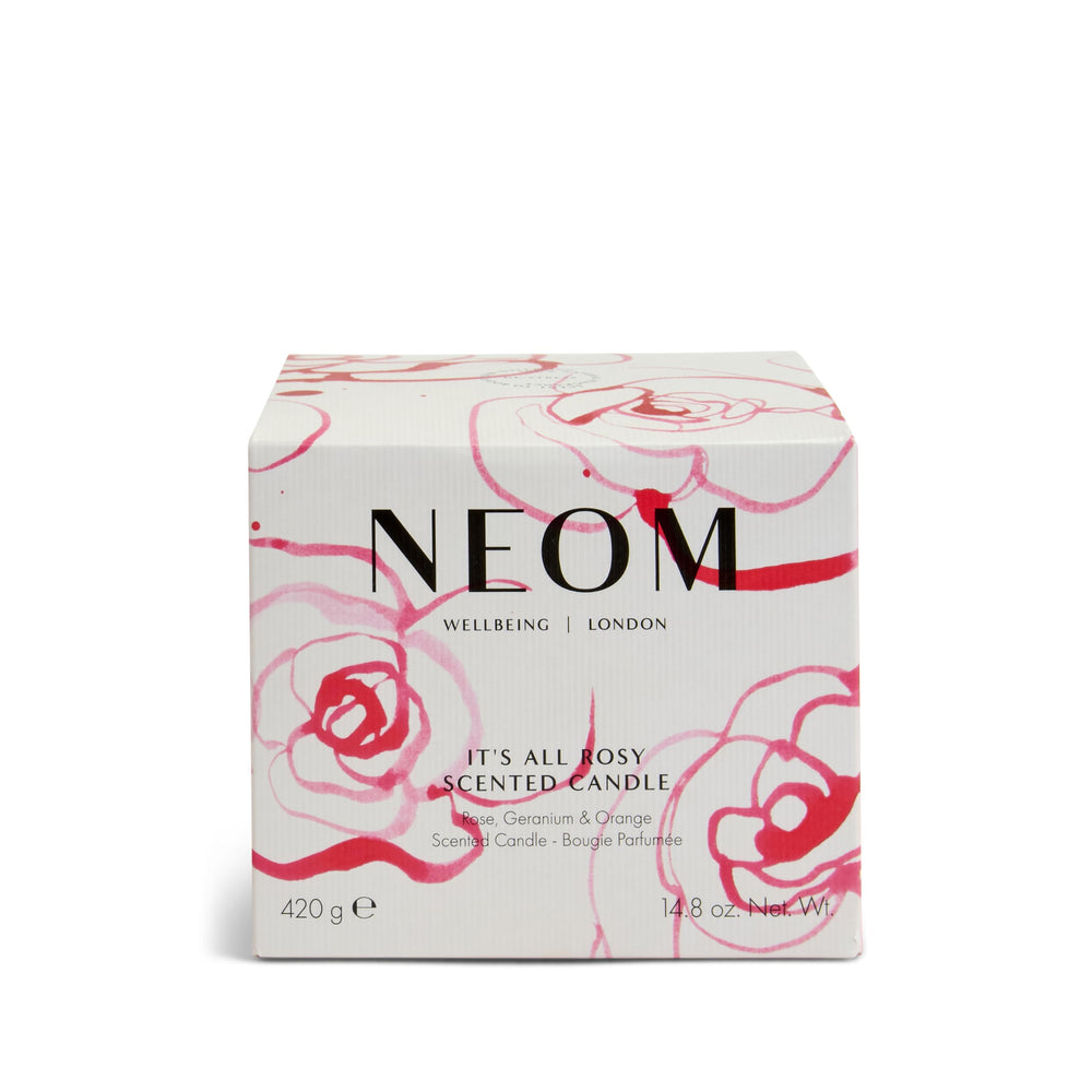 NEOM It's All Rosy Candle room ambience elevates relaxation.