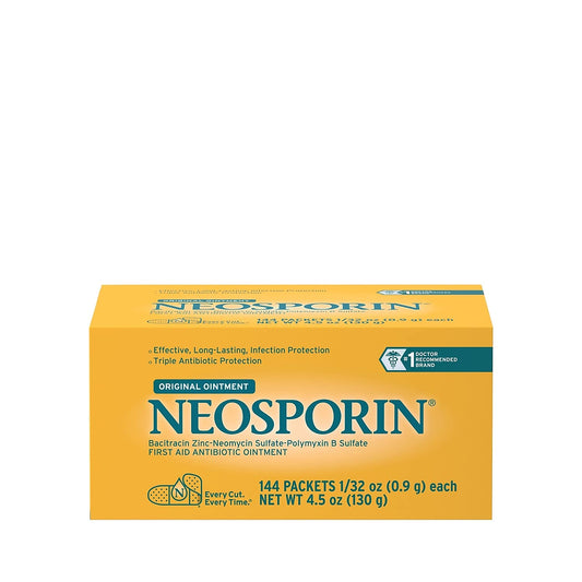 Neosporin antibiotic ointment 0.31 oz packet for minor wounds and protection.