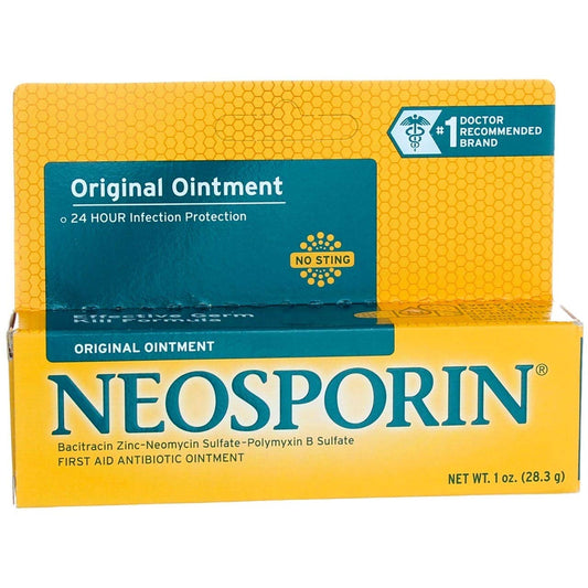 Neosporin Original Ointment 1oz tube on counter for minor wound care