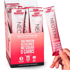 NEOTEIN cherry passionfruit packet ready for on-the-go hydration