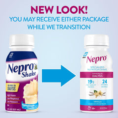 Nepro vanilla nutrition shake pouring into glass showing smooth texture and easy consumption