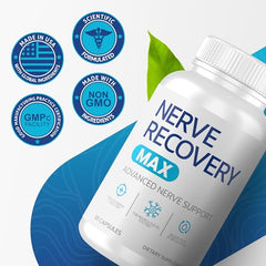 Nerve Recovery Max capsules closeup ready for daily intake.