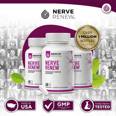 NERVE RENEW bottle beside tablet illustrates ongoing routines.