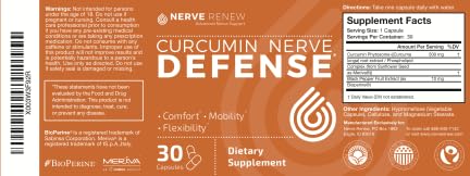 NERVE RENEW Curcumin supplement visual communicates complete nerve nourishment potential.