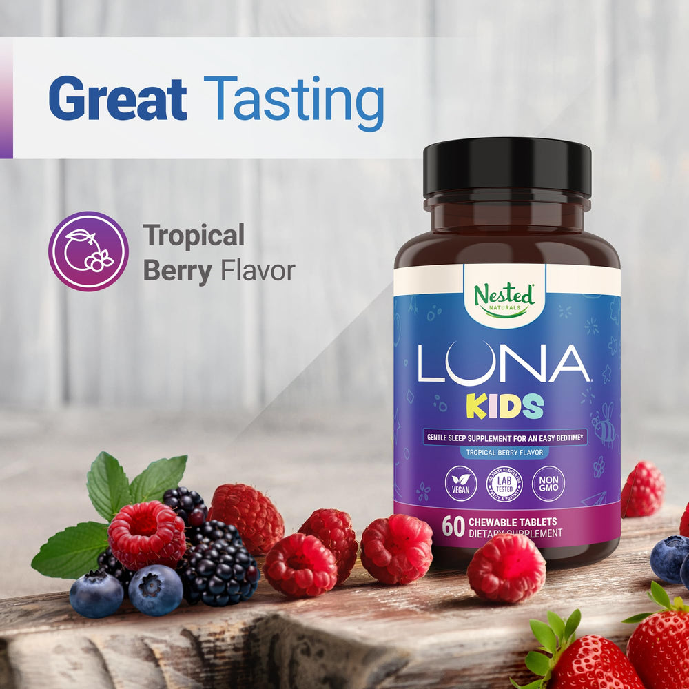 Nested Naturals Luna Kids Sleep cgmp facility badge illustrating quality control.