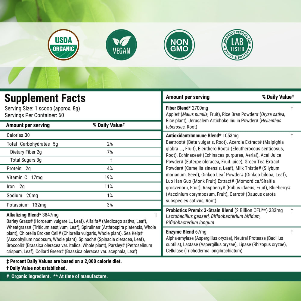 Nested Naturals Super Greens morning routine cup for sustained focus.