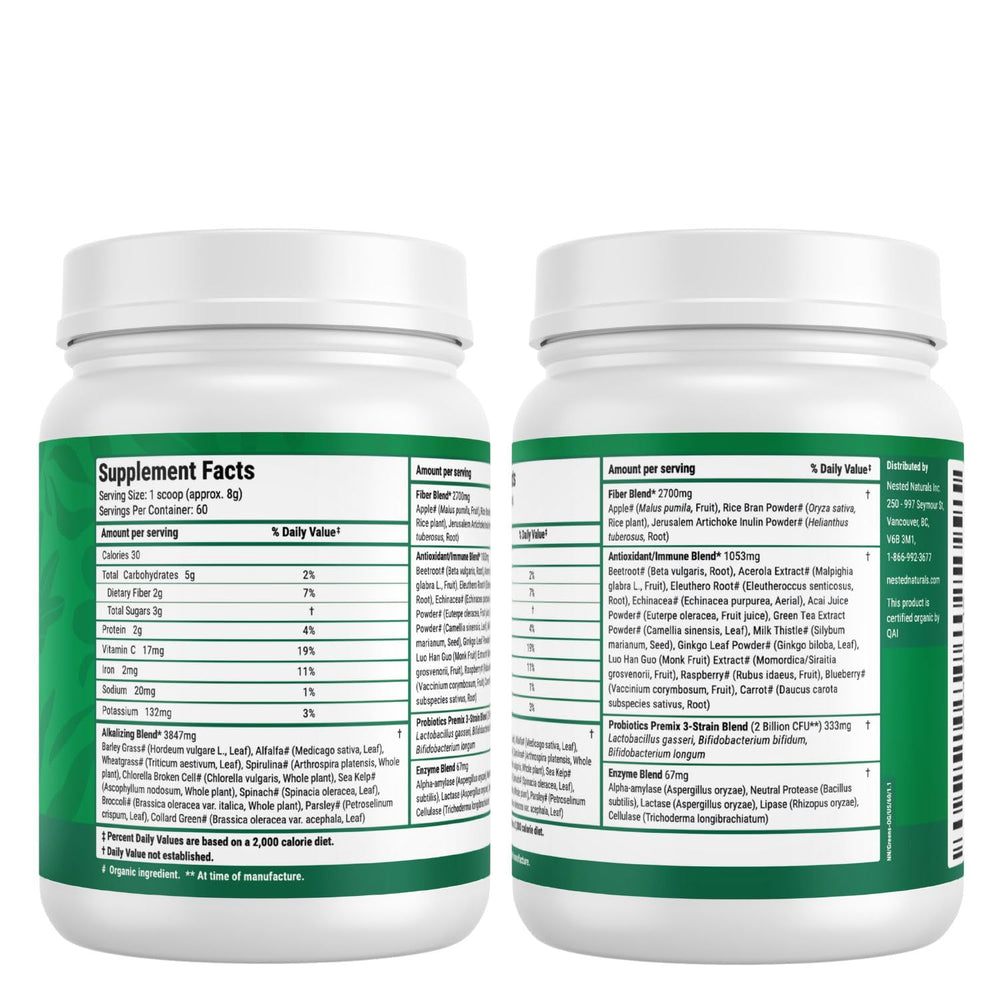 Nested Naturals Super Greens USDA Organic badge signals trusted quality.