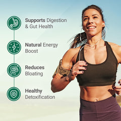Nested Naturals Super Greens powder blended into a smoothie for easy nutrition.