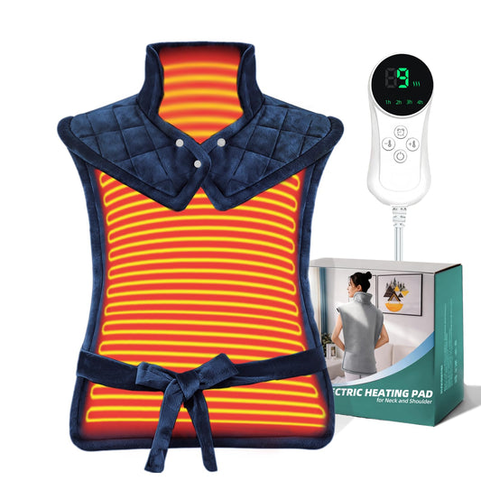 Netraty heating pad showing full-coverage design for neck, shoulders, and back with soothing warmth
