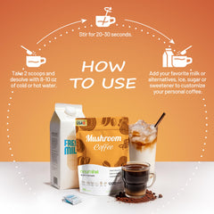 NEUMINA Mushroom Coffee bag closeup emphasizes clean ingredients with no added sugar.
