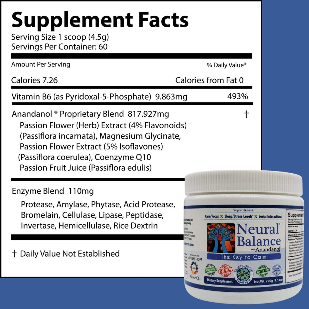 NEURAL BALANCE Anandanol powder scoop enables precise portions for consistent use.