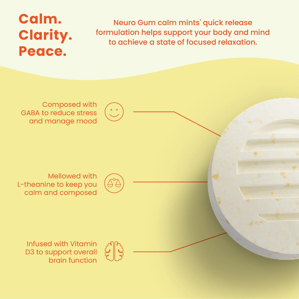 Bottle of Neuro Calm and Clarity Mints with honey lemon flavor for on-the-go focus.