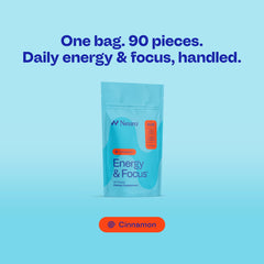 Close-up of Neuro energy gum piece in cinnamon flavor.