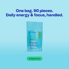 Neuro Energy & Focus Gum packaging box showcases sugar-free, vegan formula for daily concentration