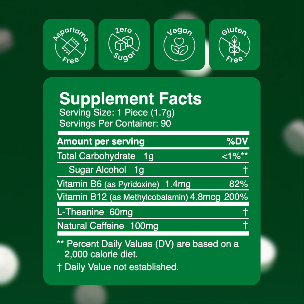 Neuro Energy & Focus Gum piece closeup highlighting minty texture