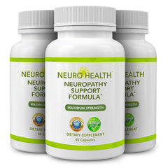 Neuro Health nerve support bottle closeup showing fast-absorbing formula for daily nerve comfort.