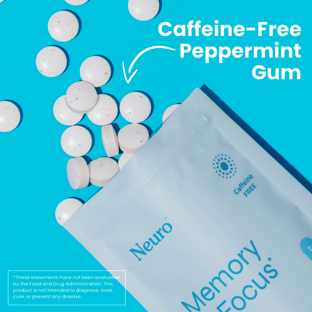 Neuro Memory & Focus Gum peppermint flavor, refreshing taste with focus potential.