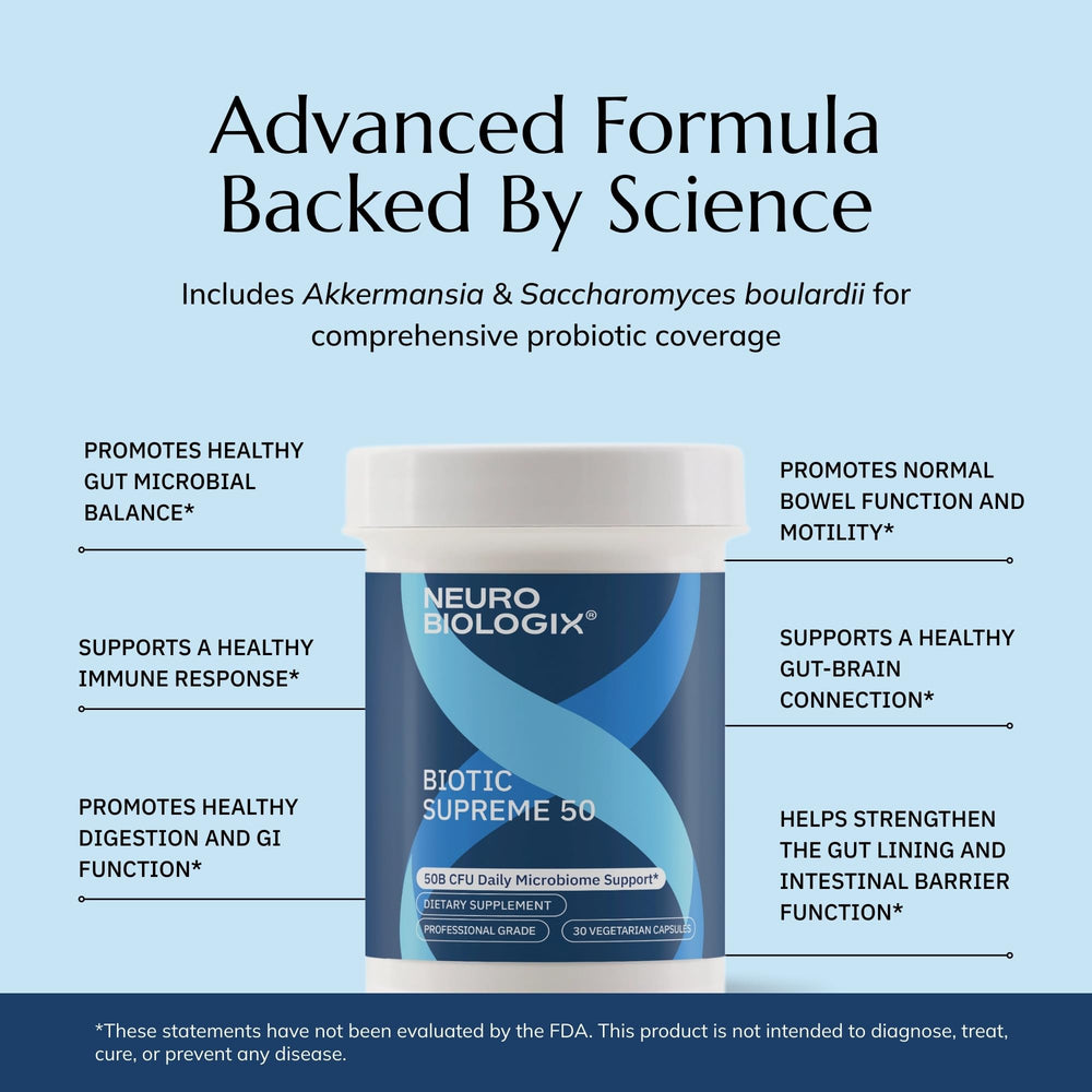 Neurobiologix Biotic Supreme gluten-free stamp communicates suitability for sensitive individuals.