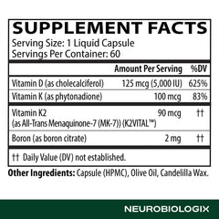 Neurobiologix D3 5000 K1/K2 capsules showing olive oil coating