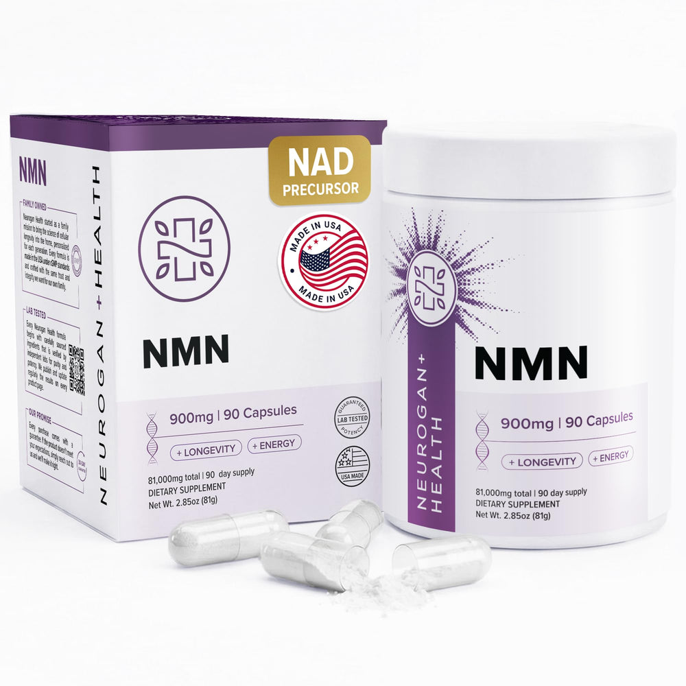 Neurogan Beta NMN bottle front highlights a high-purity NAD+ precursor for daily energy support.