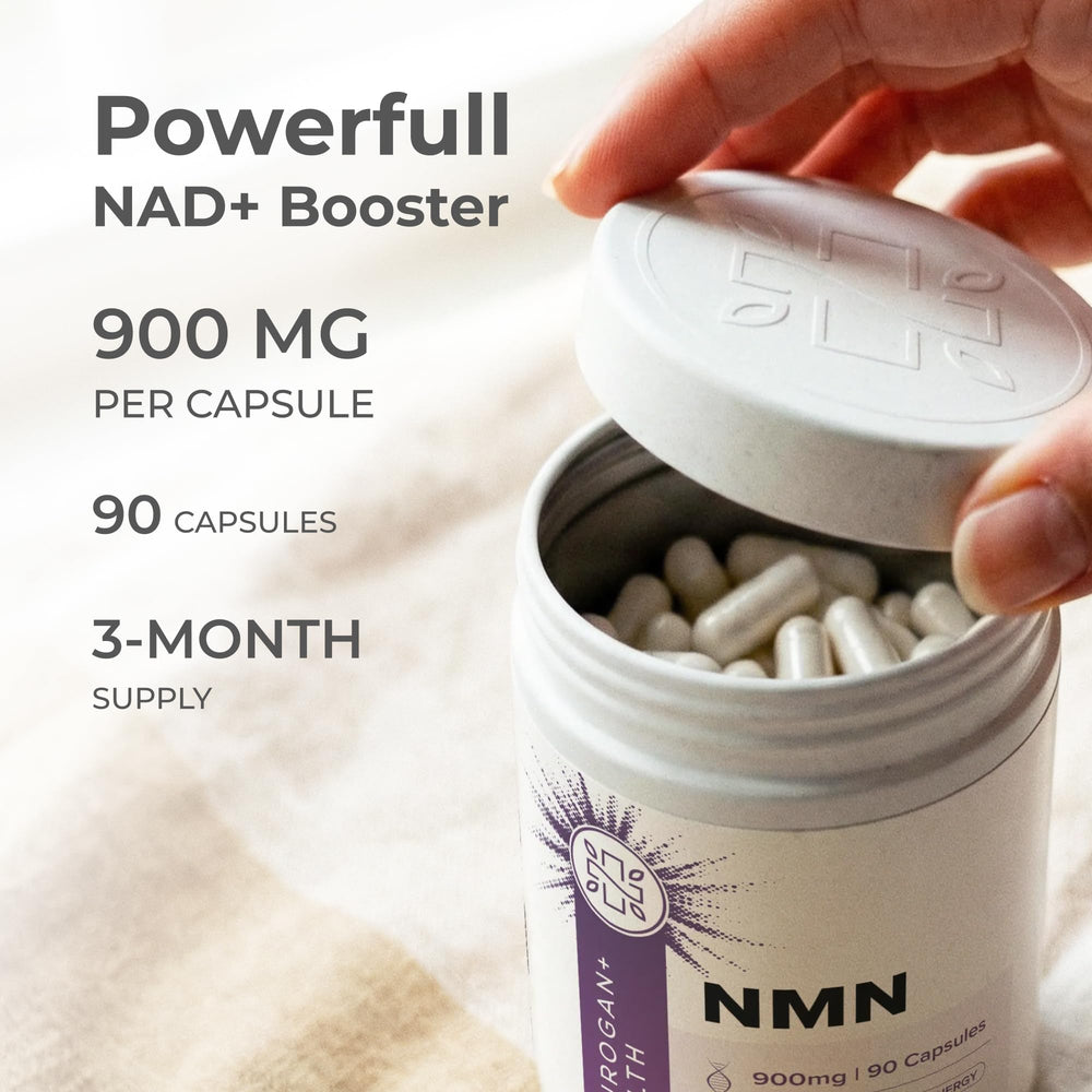 Neurogan Beta NMN nutrition facts panel shows 900 mg per serving detail.