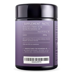 Neurogan Luteolin tablets bottle back label with dosage and ingredients.