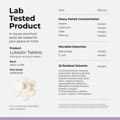 Neurogan Luteolin tablets ingredient panel underscores plant-based flavonoids.