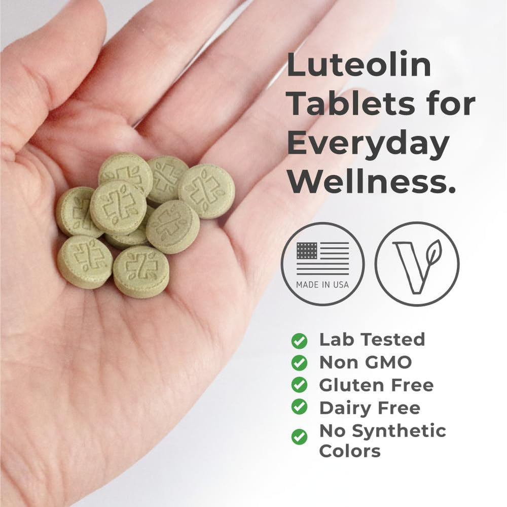 Neurogan Luteolin tablets label detail highlights ingredients and vegan formula.