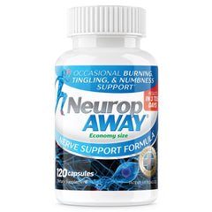 NeuropAWAY bottle front displaying nerve support formula for daily comfort potential.